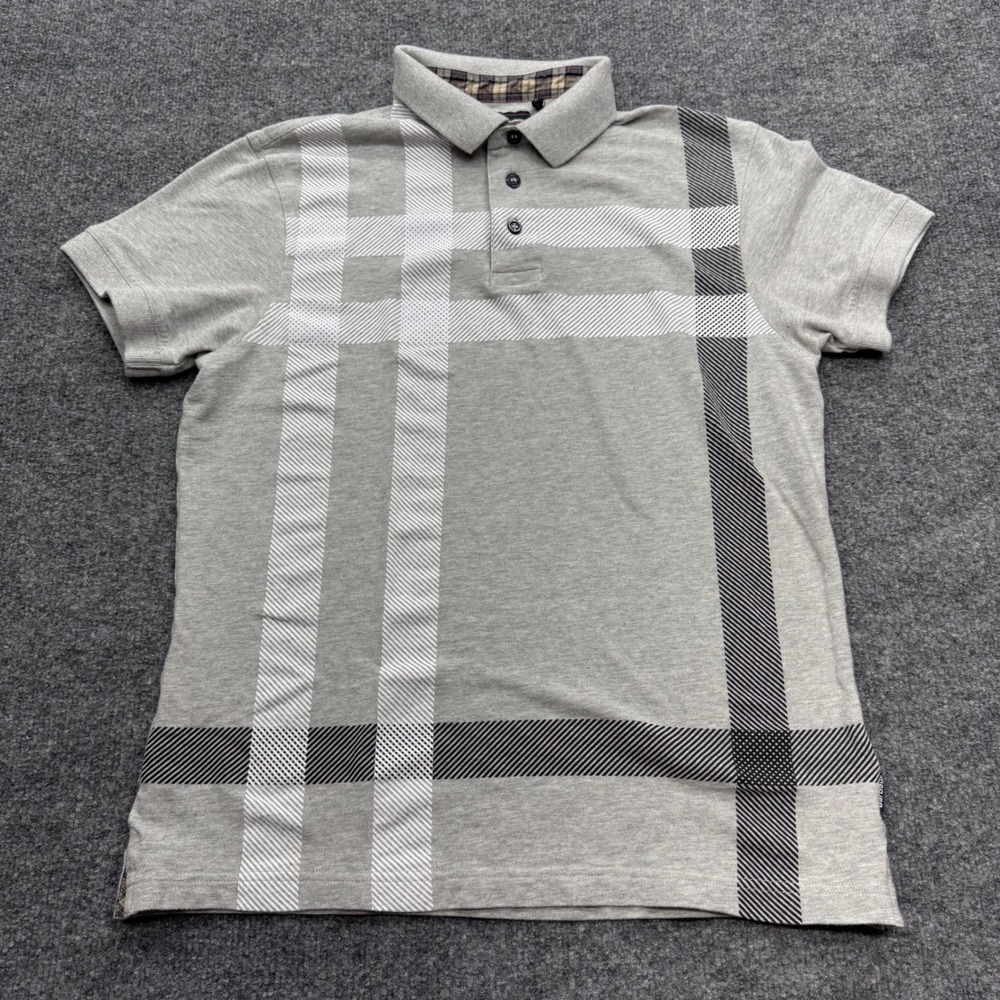 Barbour Mens Grey Oversized Check Cotton Polo Shirt MML1117GY52 Size M